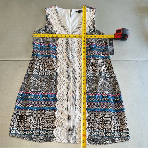 AS U WISH midi DRESS with bright blue bohemian Shift DRESS lined sleeveless M - Picture 9 of 13